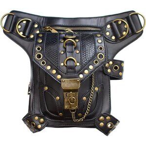 Steampunk Crossbody Shoulder Bag Gothic Waist Fanny Pack Chain Drop Leg Holster